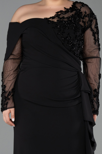 Long Black Chiffon Formal Plus Size Dress ABU5895