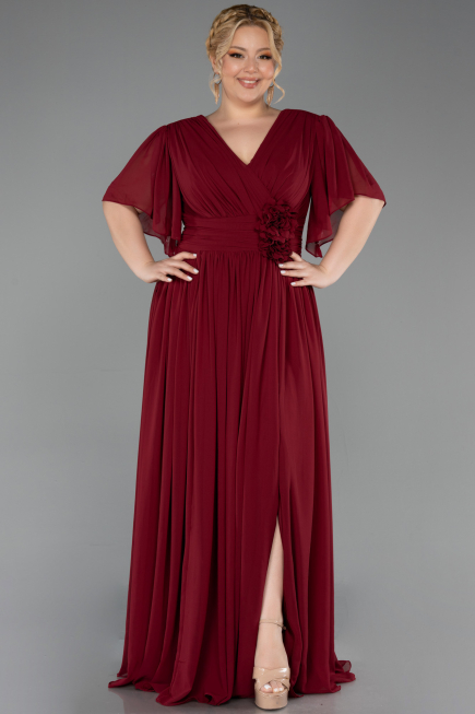 Long Burgundy Chiffon Plus Size Evening Gown ABU6309