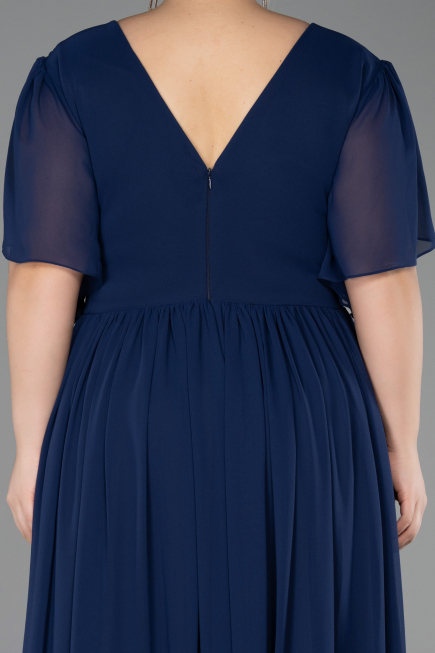Long Navy Blue Chiffon Plus Size Evening Gown ABU6309