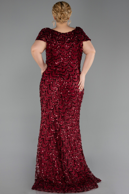 Long Burgundy Scaly Plus Size Evening Gown ABU6282