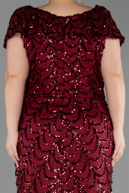 Long Burgundy Scaly Plus Size Evening Gown ABU6282
