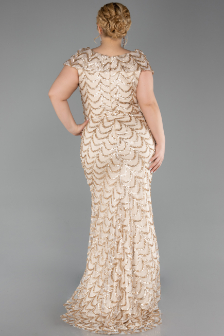 Long Gold Scaly Plus Size Evening Gown ABU6282