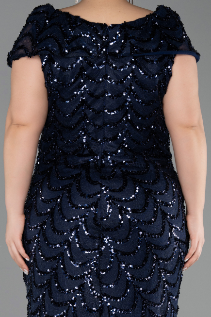 Long Navy Blue Scaly Plus Size Evening Gown ABU6282