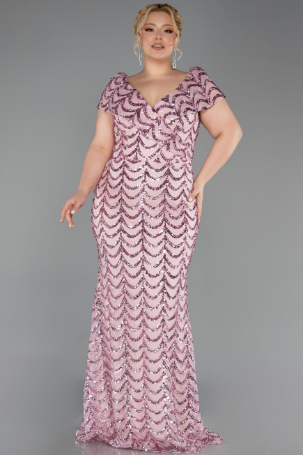 Long Powder Color Scaly Plus Size Evening Gown ABU6282
