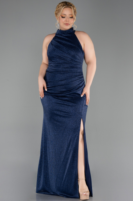 Long Navy Blue Plus Size Evening Gown ABU6311