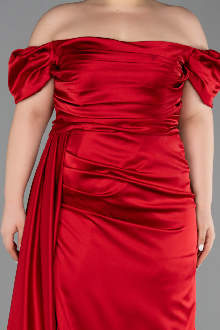 Long Red Satin Plus Size Evening Dress ABU1626