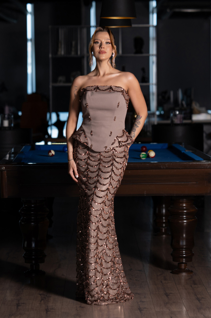 Long Brown Scaly Evening Dress ABU5919
