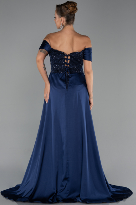 Long Navy Blue Beaded Evening Dress ABU6329