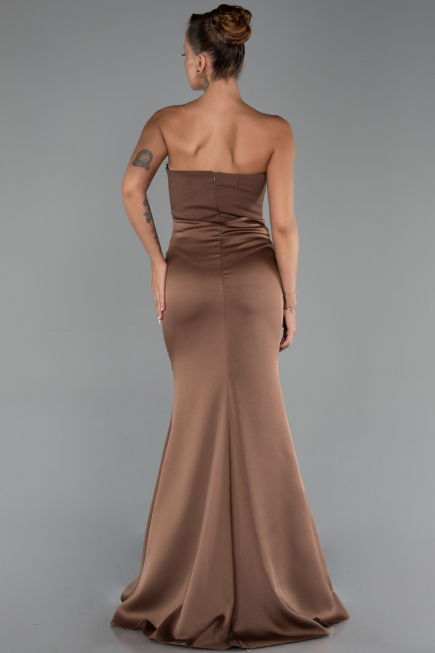 Brown Long Satin Prom Gown ABU6061