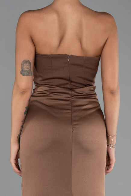 Brown Long Satin Prom Gown ABU6061