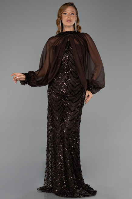 Long Brown Scaly Plus Size Evening Dress ABU6328