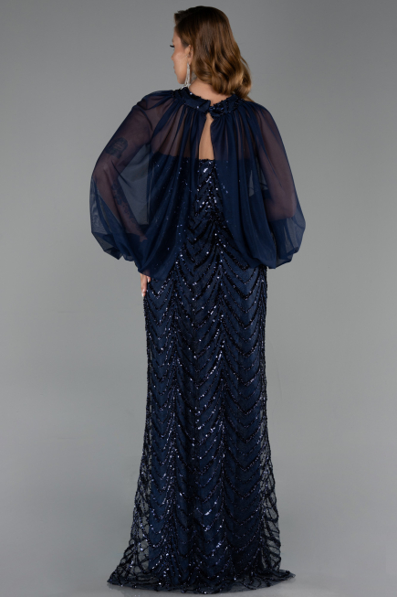 Long Navy Blue Scaly Plus Size Evening Dress ABU6328