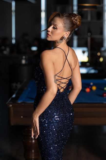 Long Navy Blue Scaly Evening Dress ABU6321
