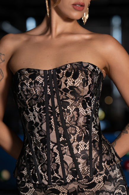 Long Black Dantelle Evening Dress ABU6303