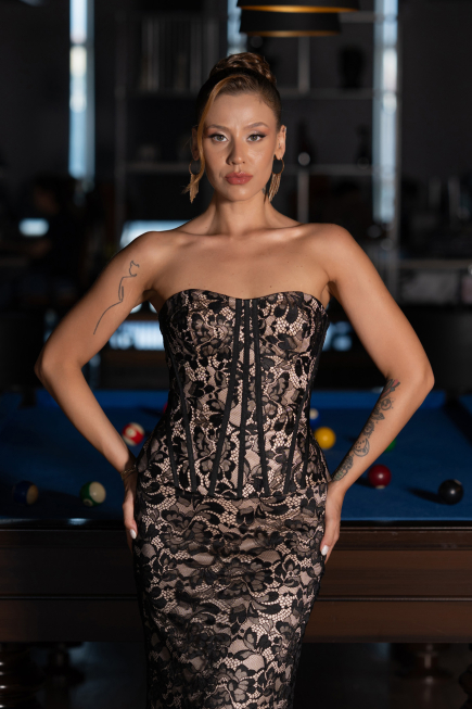 Long Black Dantelle Evening Dress ABU6303
