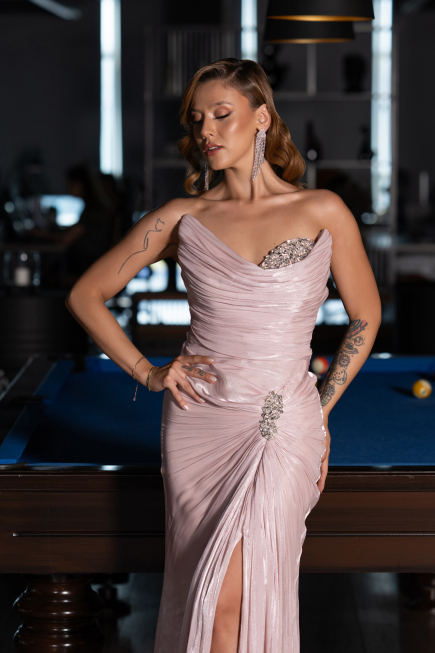 Long Powder Color Chiffon Evening Dress ABU6336