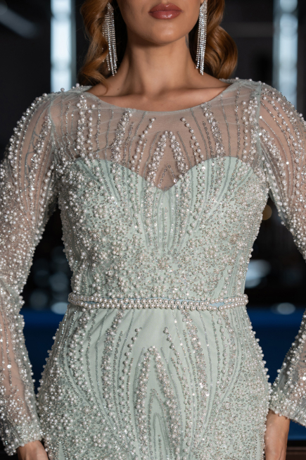 Mint Long Beaded Evening Dress ABU5649