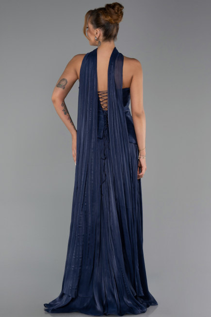Long Navy Blue Chiffon Evening Dress ABU6335
