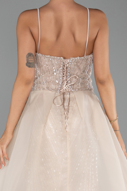 Long Beige Beaded Evening Dress ABU5730