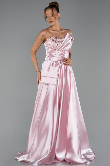 Long Powder Color Satin Evening Dress ABU5767