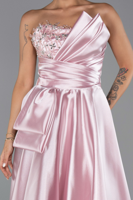 Long Powder Color Satin Evening Dress ABU5767