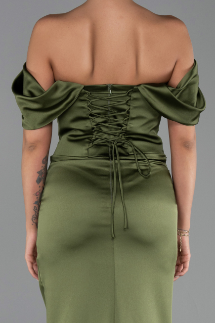 Long Olive Drab Satin Mermaid Prom Dress ABU6090