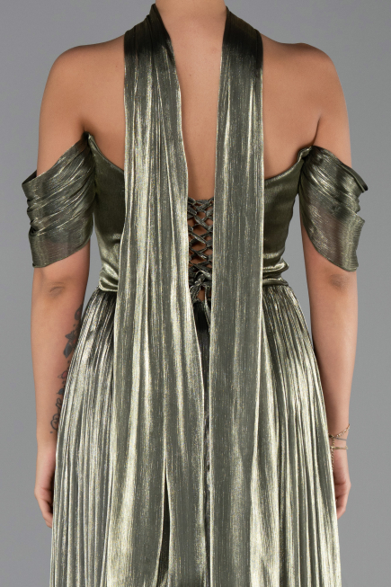 Long Olive Drab Chiffon Evening Dress ABU6342