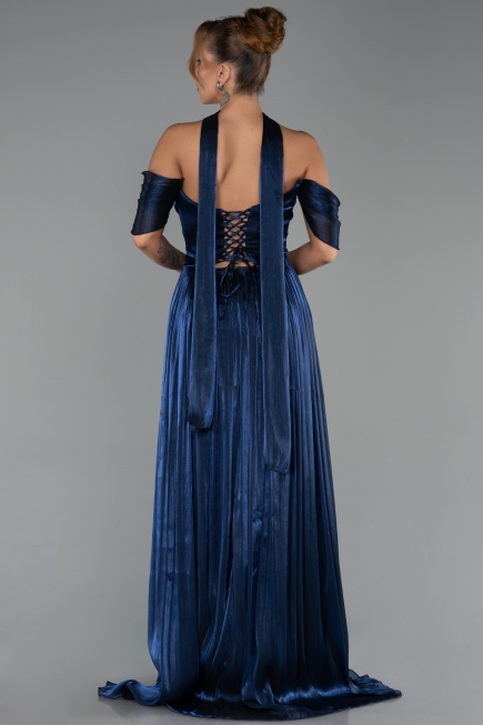 Long Navy Blue Chiffon Evening Dress ABU6342