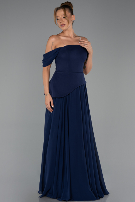 Long Navy Blue Chiffon Evening Dress ABU6345