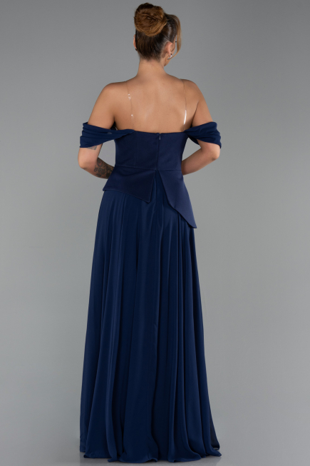 Long Navy Blue Chiffon Evening Dress ABU6345