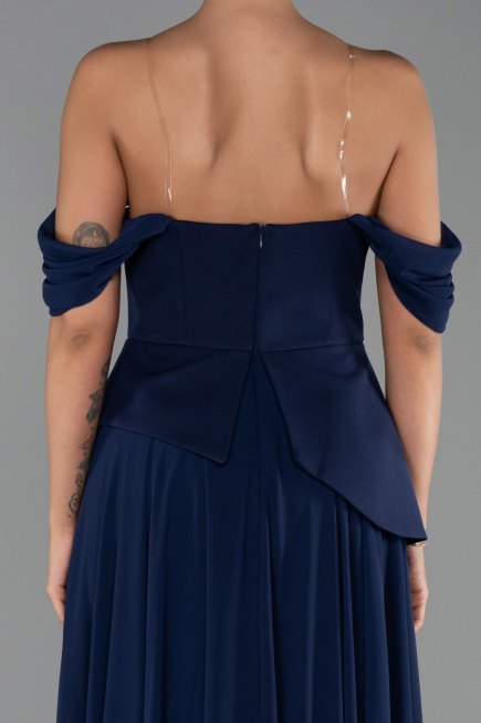 Long Navy Blue Chiffon Evening Dress ABU6345