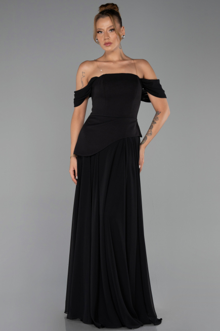Long Black Chiffon Evening Dress ABU6345