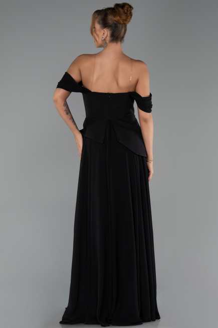 Long Black Chiffon Evening Dress ABU6345