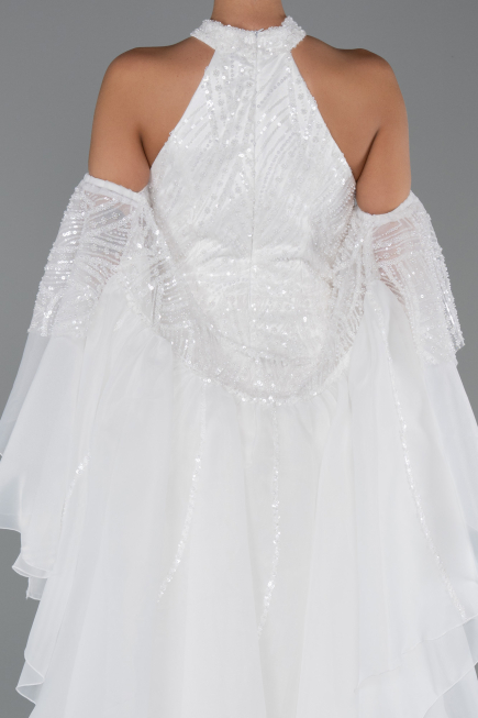 Long White Beaded Evening Dress ABU6348