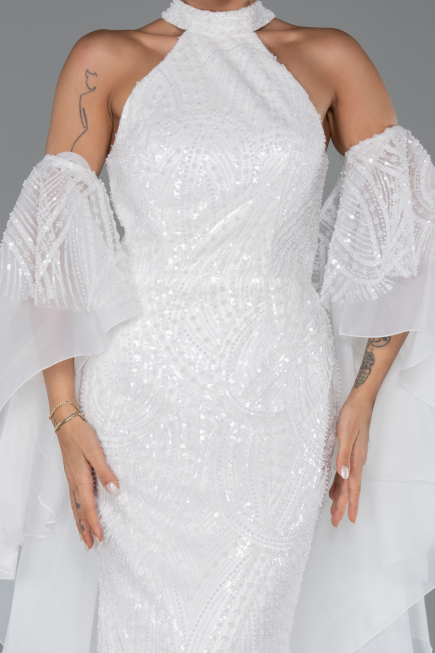 Long White Beaded Evening Dress ABU6348