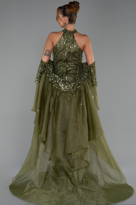 Long Olive Drab Beaded Evening Dress ABU6348