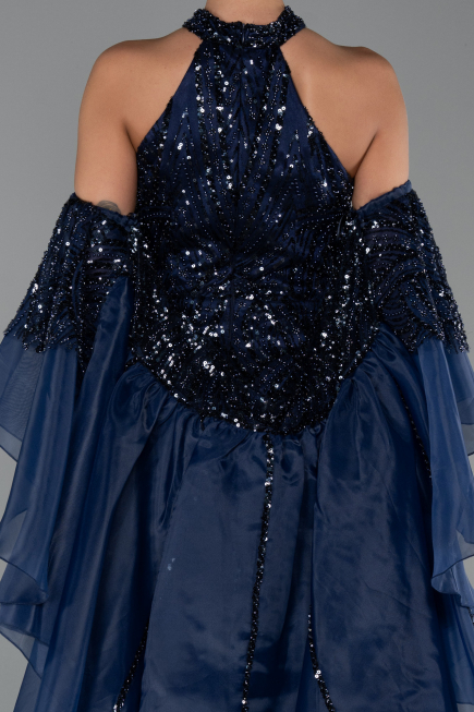 Long Navy Blue Beaded Evening Dress ABU6348