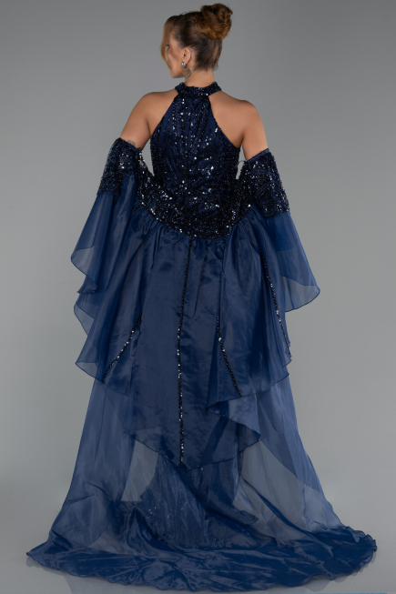 Long Navy Blue Beaded Evening Dress ABU6348