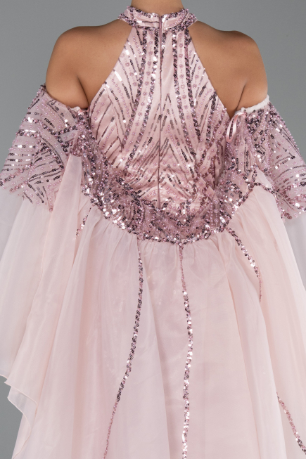 Long Powder Color Beaded Evening Dress ABU6348