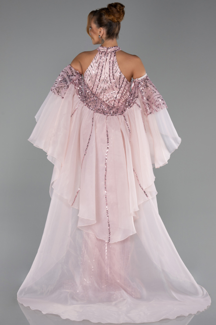 Long Powder Color Beaded Evening Dress ABU6348