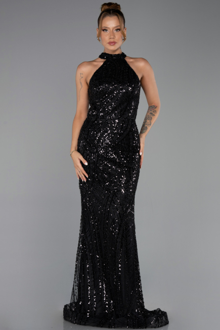 Long Black Beaded Evening Dress ABU6348