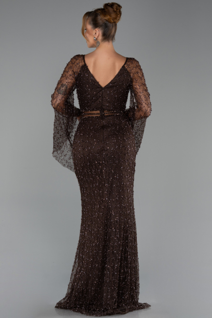 Long Brown Beaded Evening Dress ABU6349