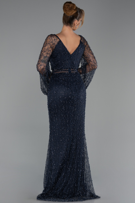 Long Navy Blue Beaded Evening Dress ABU6349