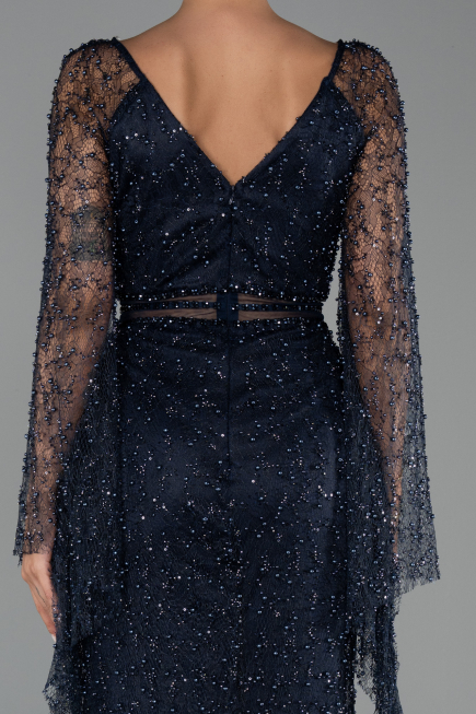 Long Navy Blue Beaded Evening Dress ABU6349