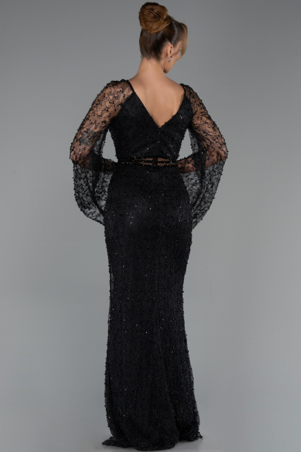 Long Black Beaded Evening Dress ABU6349