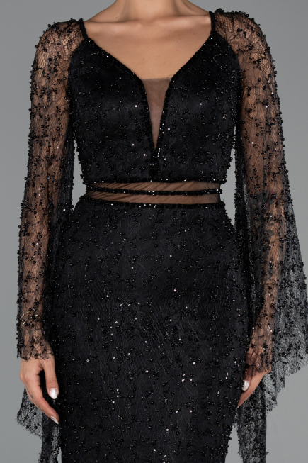 Long Black Beaded Evening Dress ABU6349