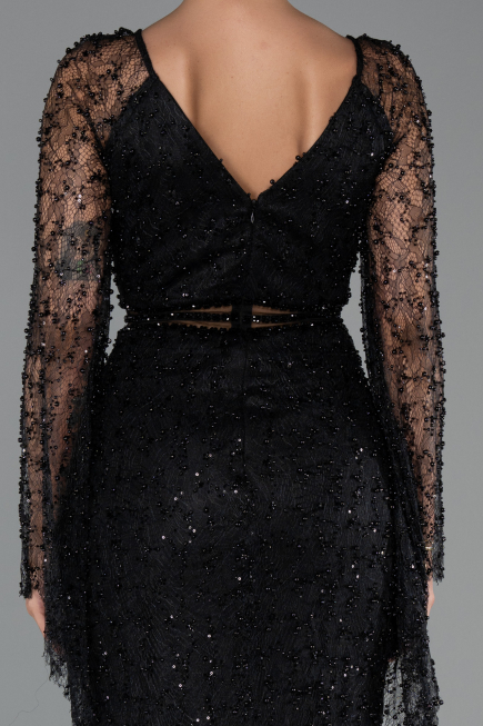 Long Black Beaded Evening Dress ABU6349