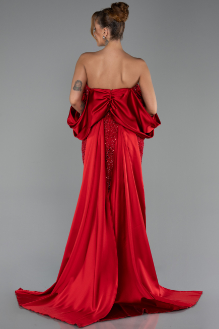 Long Red Beaded Evening Dress ABU6351