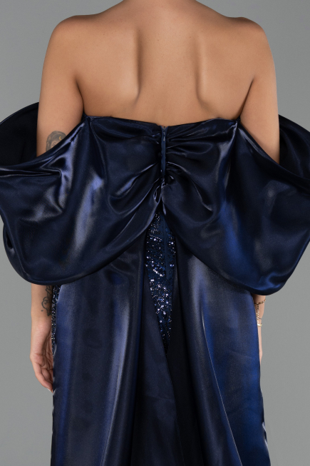 Long Navy Blue Beaded Evening Dress ABU6351