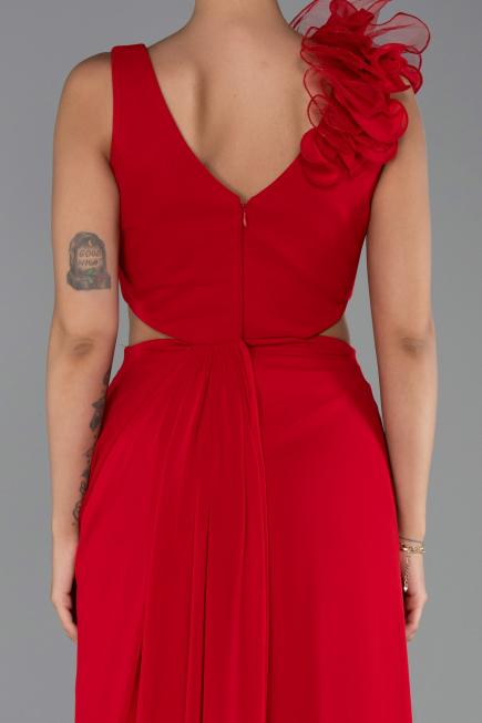 Long Red Chiffon Prom Gown ABU6354